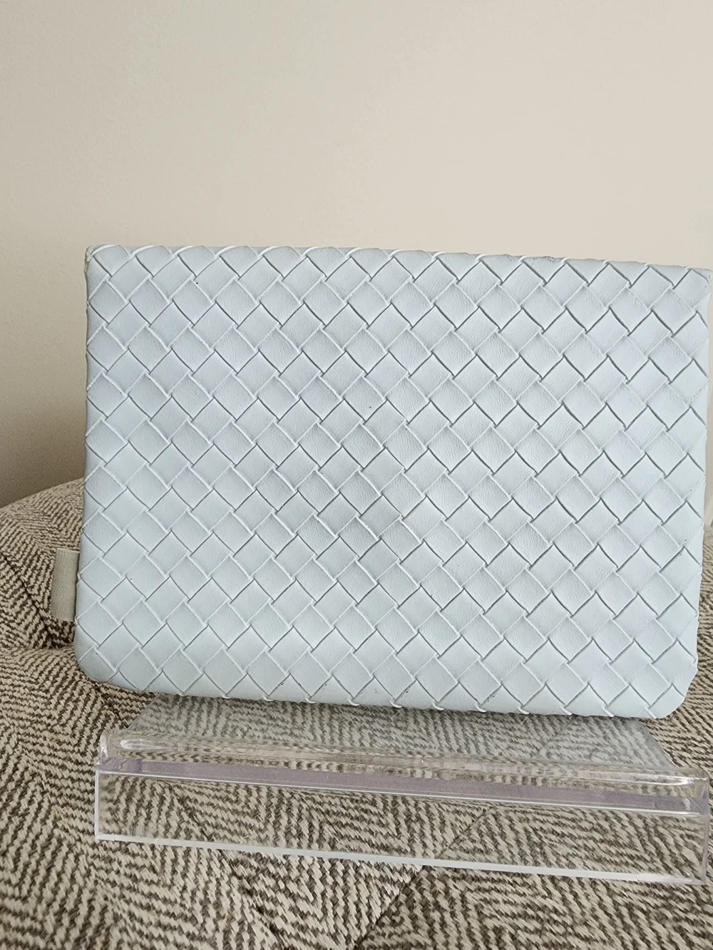 Ipsy Woven Envelope Cosmetic Pouch in Light Blue with Gold Snap